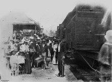 Group of people on the platform of the Finch Hatton railway station, circa 1906 Group of people on the platform of the Finch Hatton Railway Station Queensland ca. 1906.tiff
