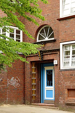 decorated entrance of residential building in Hamburg