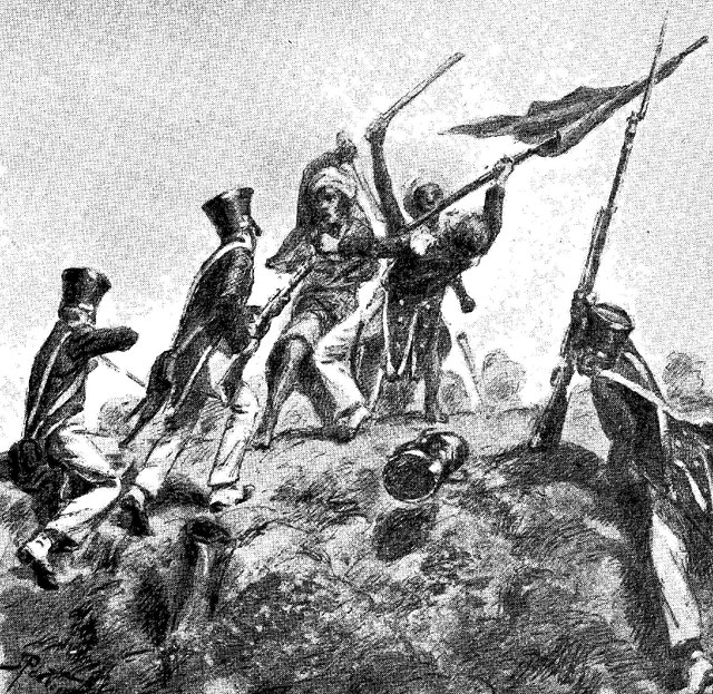 Dutch forces charging towards Minangkabau position during the Padri War