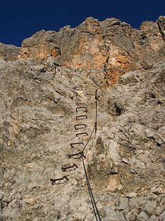 Via ferrata protected climbing route found in the Alps and certain other locations