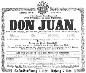 Présentation du Don Juan de Mozart lors de l'ouverture de l'Opéra de Vienne le 25 mai 1869.