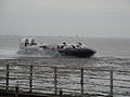 Hovertravel Solent Express, arriving at Ryde, Isle of Wight, whilst being dragged to one side by strong winds. Strong winds often disrupt Hovertravel sailings, with the service occasionally suspended completely for safety reasons.