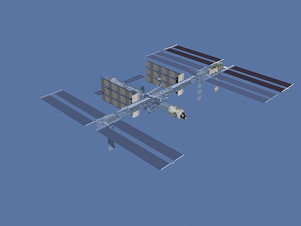 Illustration of the ISS after STS-120, highlighting addition of the Harmony node.