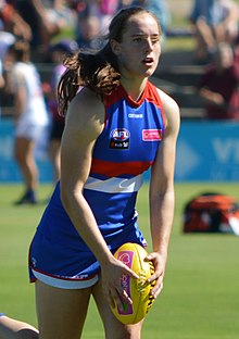 Isabel Huntington, the first pick in the 2017 AFL Women's draft. Huntington is the first number-one draft pick to be selected for the AFL Women's All-Australian team, the first number-one draft pick to be selected for the AFL Women's 22 Under 22 team, and the first number-one draft pick to win the AFL Women's Rising Star award Isabel Huntington 04.02.18.jpg