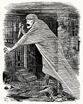 Nemesis of Neglect (« Némésis de la négligence ») : le fantôme de Jack l'Éventreur rôdant dans Whitechapel symbolise la négligence sociale. Caricature parue dans le magazine Punch en 1888.