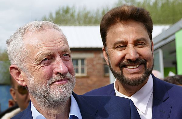 Khan campaigning with Labour leader Jeremy Corbyn as part of the cancelled Manchester Gorton by-election.