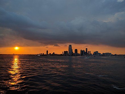 Jersey City Skyline as viewed from Staten Island Ferry at Sunset – July 2016