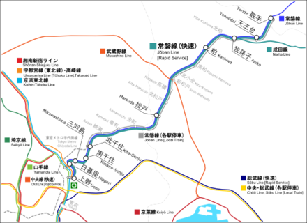 Les gares de la ligne Jōban Rapid de Ueno à Toride
