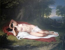Ariadne Asleep on the Island of Naxos (1808-1812) by John Vanderlyn. The painting was initially considered too sexual for display in the Pennsylvania Academy of the Fine Arts. "Although nudity in art was publicly protested by Americans, Vanderlyn observed that they would pay to see pictures of which they disapproved." John Vanderlyn 001.jpg