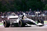 Sauber entered F1 in 1993 with backing of Mercedes-Benz Karl Wendlinger - Sauber C12 during practice for the 1993 British Grand Prix (33302730550).jpg