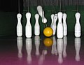 Nine-pin bowling pins and ball