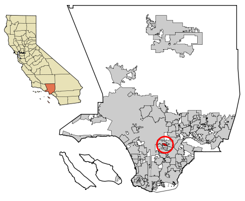 Location of Maywood in Los Angeles County, California