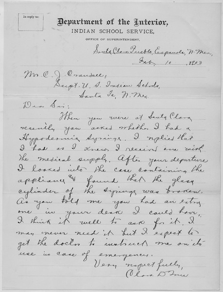 File:Letter to Superintendent concerning an hypodermic syringe - NARA - 293186.tif