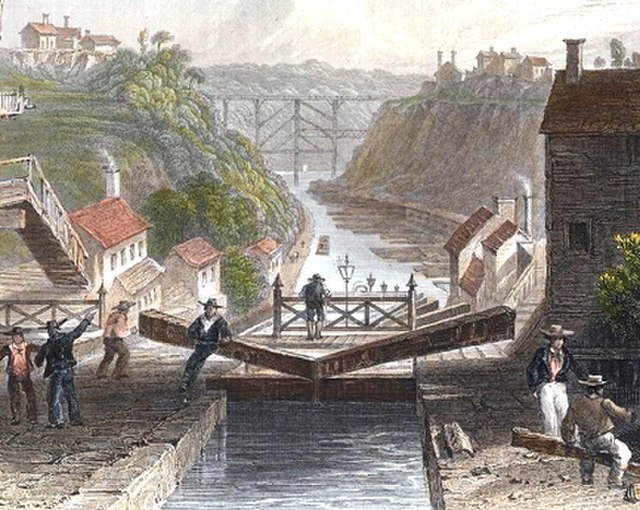 An illustration of the Erie Canal at Lockport in 1839