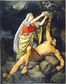 "Loki and Sigyn" (1863) by Marten Eskil Winge. Loki, by Marten Eskil Winge 1890.jpg