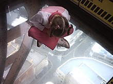 Blackpool tower's previous Walk of Faith glass floor Looking down from Tower.jpg