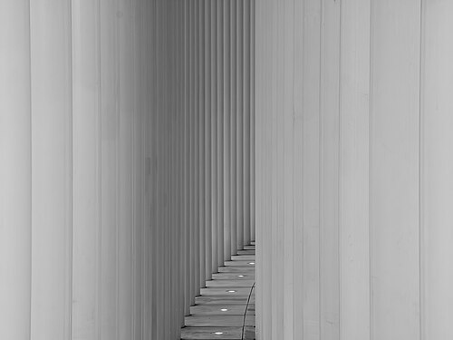 Columns on the façade of the Philharmonie in Luxembourg