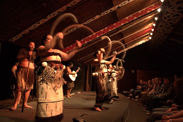 A dance using traditional poi at Tamaki Māori Village