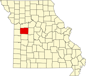 Mappa del Missouri che evidenzia la contea di Johnson