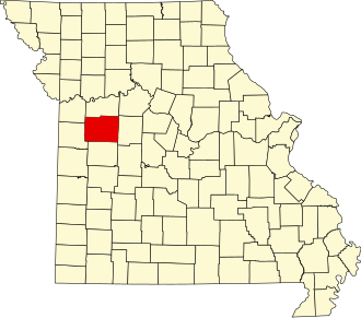 Location of Johnson County in Missouri Map of Missouri highlighting Johnson County.svg