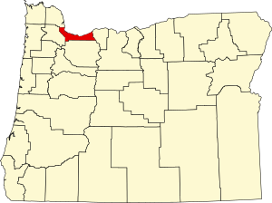 Mapa do Oregon destacando o condado de Multnomah