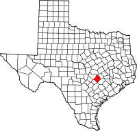 Map of Teksas highlighting Bastrop County