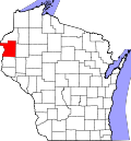 Map of Wisconsin highlighting Polk County.svg