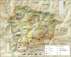 Harta traseelor ​​de drumeție și a cabanelor montane din Andorra