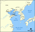 Mapa del mar de la China Oriental nel que ta enriba nel centru Shenyang