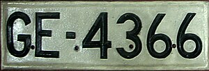Miniatuur voor Bestand:Matrícula automovilística España 1930 GE-4366 Girona.jpg