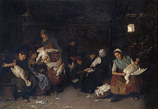 <i>Women Plucking Geese</i> Painting by Max Liebermann