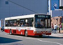 Merseybus Wright Endurance bodied Volvo B10B with Route 26/27 branding in June 1996 Merseybus Volvo B10B.jpg