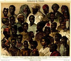 "Afrikanesch Länner": Afrikaner mat donkel Haut fotografeschen déi Däitsch Konversation Meyers-Lexikon (1885-1890).