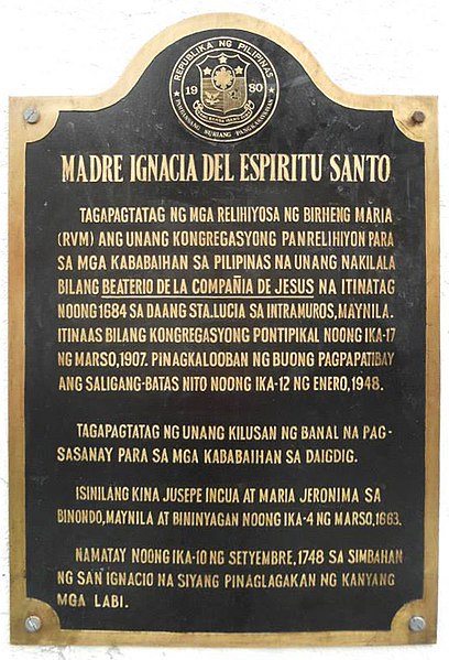 File:Mother Ignacia Historical Marker, Manila.jpg