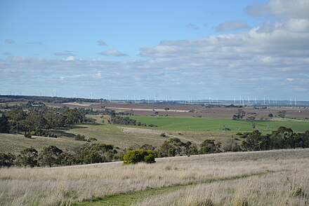 Mount Mercer wind farm viewed from Colac Ballarat Road