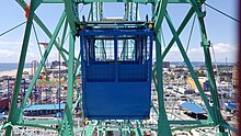 On-ride view, showing one of the cabins on one of the Wonder Wheel's tracks as seen from the cabin behind it Newyork15.jpg