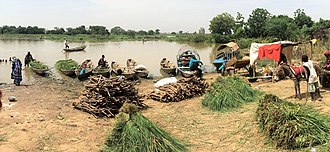 Commercial activity along the river front at Boubon, in Niger
