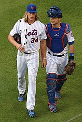 Noah Syndergaard and Devin Mesoraco on July 13, 2018 (cropped)