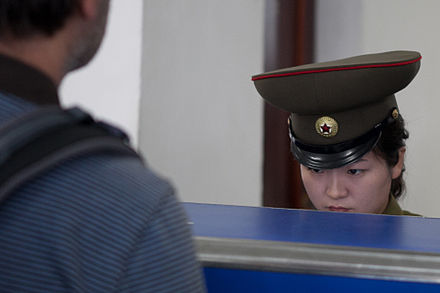 North Korean customs officer at Pyongyang Sunan International Airport.