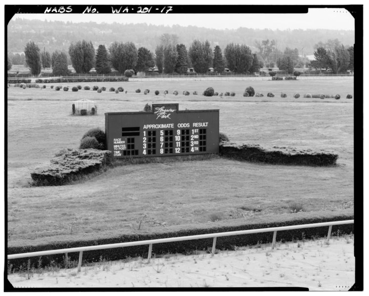 File:North Tote Board as viewed from the North Grandstand. (May 1993) - Longacres, 1621 Southwest Sixteenth Street, Renton, King County, WA HABS WASH,17-RENT,1-17.tif