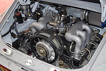 Flat-6 engine in an older air-cooled 911 Number 01 G-series 9eleven flat6engine (6268827622).jpg