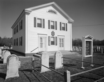 PERSPECTIVE VIEW OF EAST FRONT AND SOUTH SIDE LOOKING NORTHWEST - New Asbury Methodist Meeting House, Shore Road, Cape May Court House, Cape May County, NJ HABS NJ,5-CAPMAC,6-2.tif