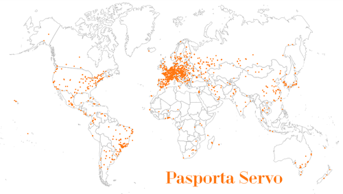 Carte des hébergements proposés par le Pasporta Servo en 2015.