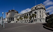 Parliament House and the Beehive Parliament Buildings and The Beehive.jpg