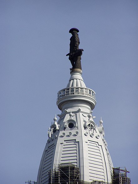 The bronze statue of William Penn that is atop Philadelphia City Hall