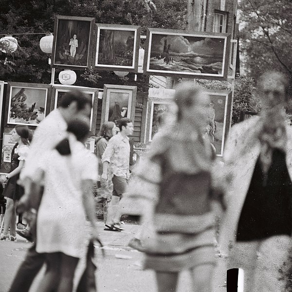 People and art at the Old Town Art Fair in the 1960s