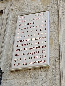 Plaque commémorative de Joseph Grasset à Montpellier