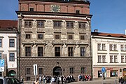 Čeština: Radnice, nám. Republiky, Plzeň. English: Town hall, Republic square Pilsen, Czechia.