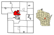 Portage County Wisconsin Aree incorporate e non incorporate Stevens Point Highlighted.svg