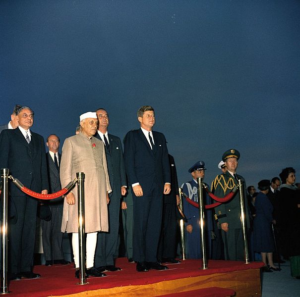 File:President John F. Kennedy and Prime Minister of India Jawaharlal Nehru at Arrival Ceremonies (color).jpg